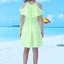 Girls Summer Hawaiian Dress Floral Halter Neck Cold Shoulder Sleeveless Beach Sundress 1-12 Years (Green)