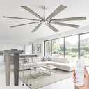ZMISHIBO 80 Inch Ceiling Fan No Light with Remote Control, 8 Blades Quiet DC Reversible Motor, 6-Speed, Timer, Brushed Nickel Finish, Indoor Outdoor Ceiling Fans for Patios, Living Room, Garage