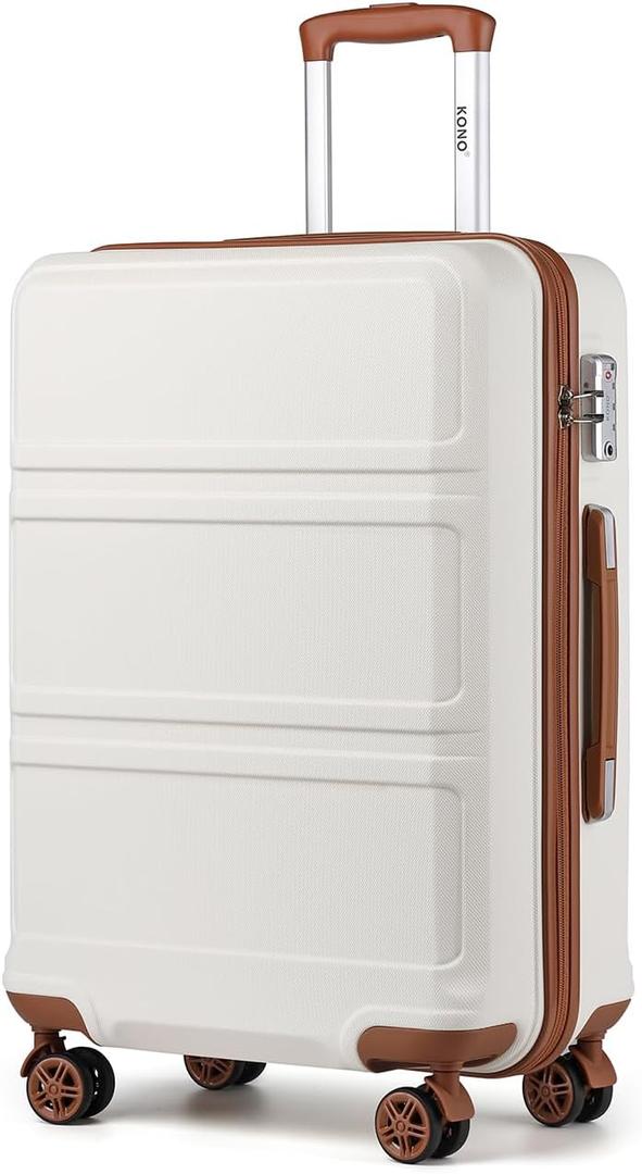 Kono 20'' Carry on Luggage Lightweight with Spinner Wheel TSA Lock Hardside Luggage Airline Approved Carry on Suitcase Cream White