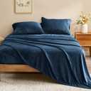 BEDELITE Flannel Sheets King Size Navy - Super Soft Fleece Sheets Set Fluffy Extra Plush, 4 Piece(Include Fitted Sheet, Flat Sheet, 2 Pillowcases)