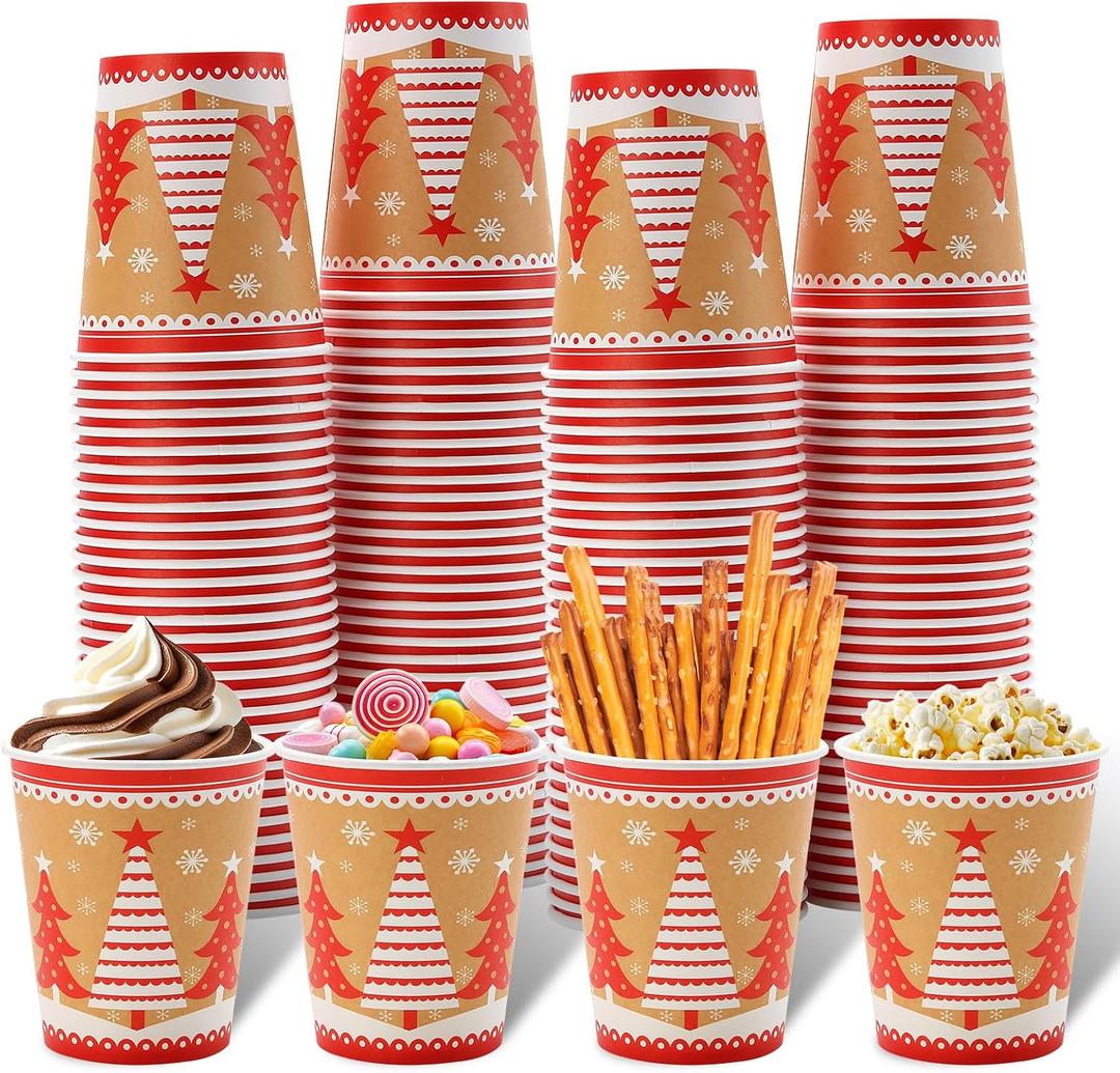 Tamone 100 PACK 9OZ Disposable Christmas Tree Paper Cups, Leak-Proof, Green, Perfect for Hot/Cold Beverages, Christmas Occasion