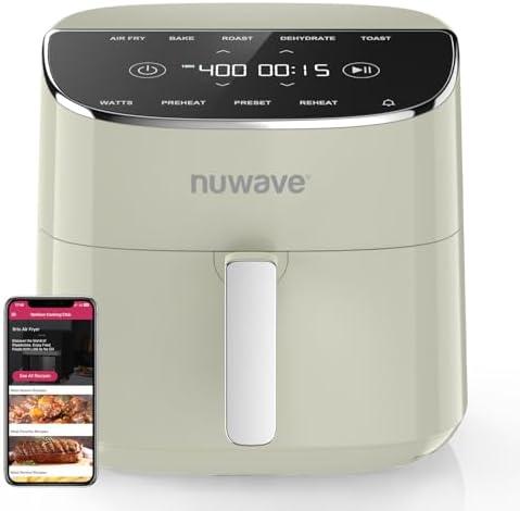 Nuwave Brio Plus Air Fryer 8 Qt, New & Improved, PFAS-FREE, 7 Digital One-Touch Cook Functions that AIR FRY, BAKE, ROAST, DEHYDRATE, TOAST, REHEAT, PREHEAT, 150 Presets, 50°F-400°F, 700/1500/1800W