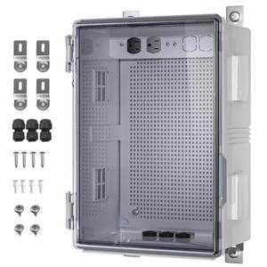 Waterproof ABS Enclosure Cabinet Junction Box, Ventilated Design, Indoor/Outdoor Use, with Mounting Panel, High Power Outlets. (Clear Cover, 19.7"x15.7"x7.9")