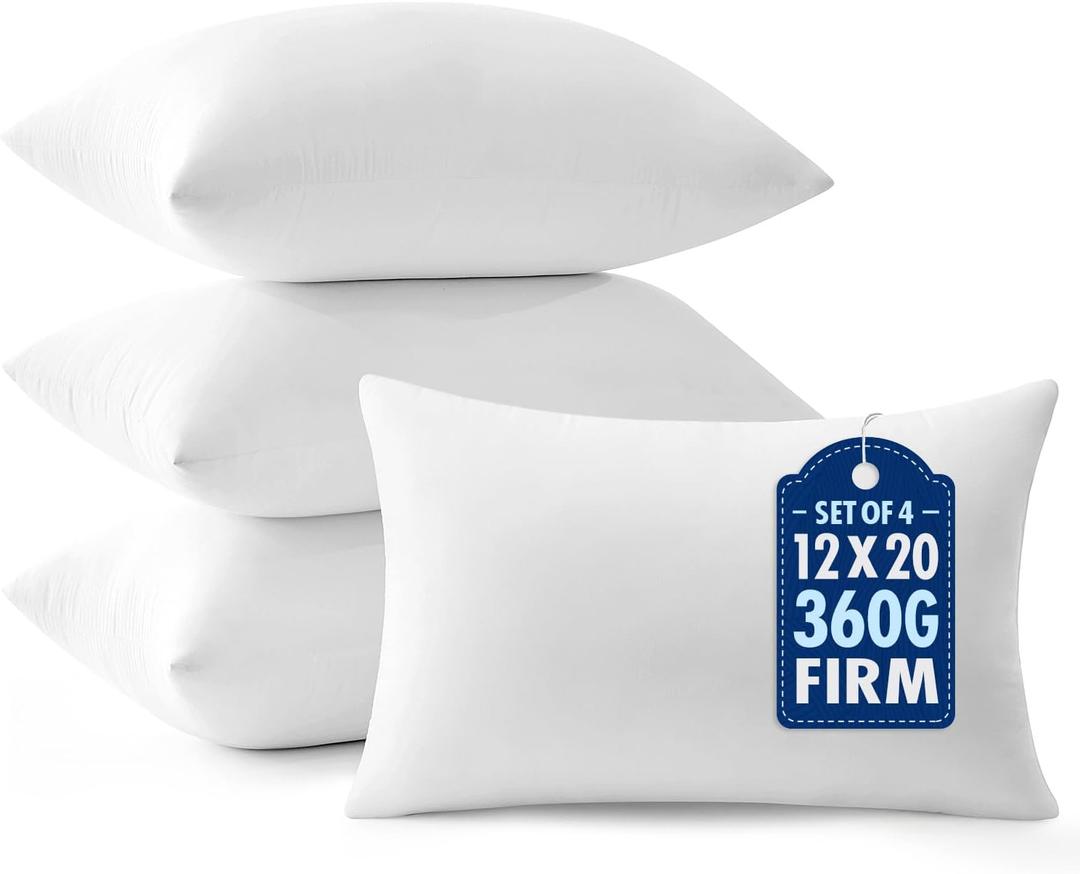 MIULEE Throw Pillows Inserts, Pack of 4 12x20 Inch 100% Virgin Fiber Filling Bed Couch Pillows