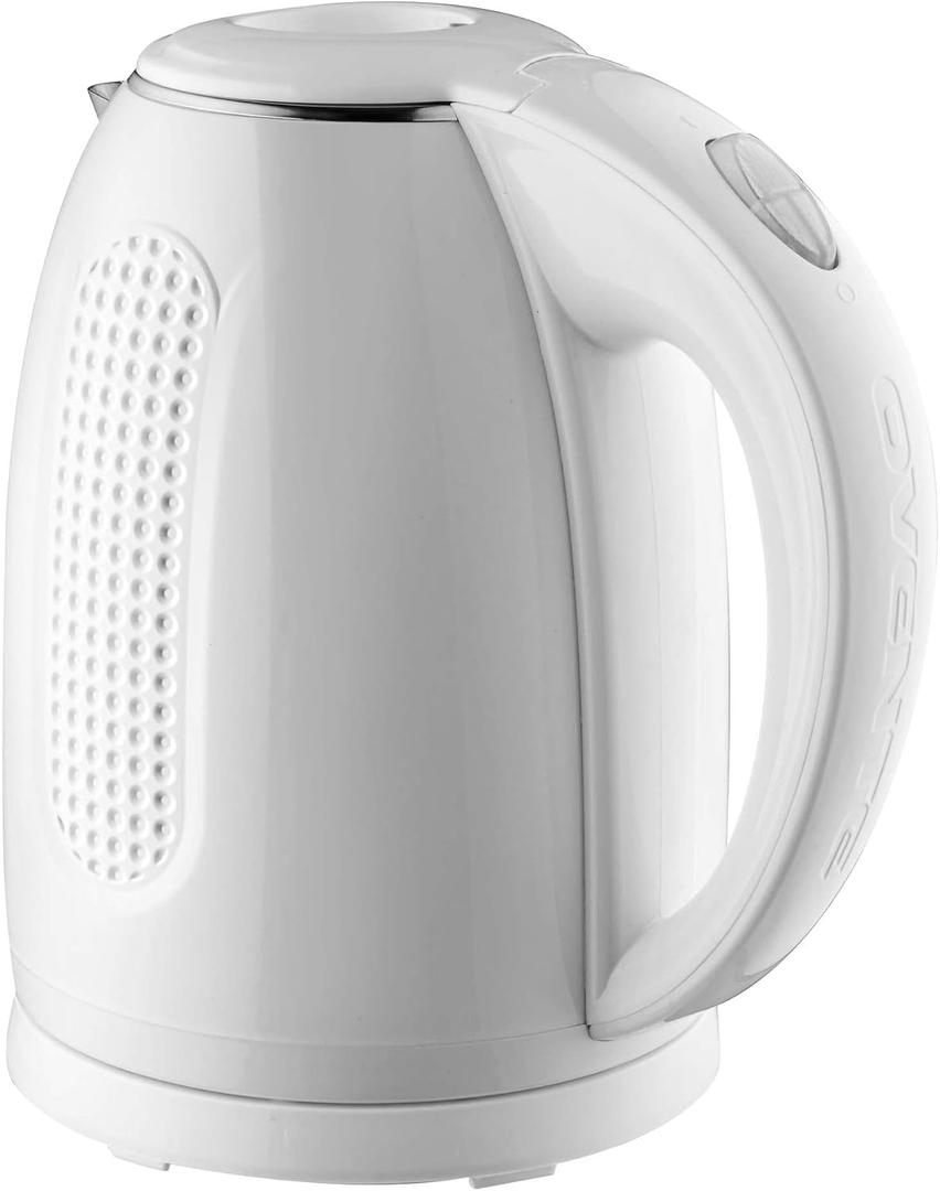 OVENTE 1.7L Double Wall Electric Tea Kettle, 1100W Water Boiler and Heater with Cool-Touch Exterior, Stainless Steel Insulated Interior, Auto Shut-Off, Boil-Dry Protection & Locking Lid, White KD64W