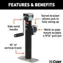 CURT 28321 Weld-On Pipe-Mount Swivel Trailer Jack, 3, 000 lbs. Support Capacity and 2, 000 lbs. lift capacity , 10 Inches Vertical Travel