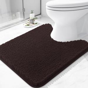 Arotive Bathroom Toilet Rugs U Shaped 24x20, Extra Soft Absorbent Shaggy Chenille Contour Bath Rugs for Toilet, Machine Washable Non-Slip Contoured Bath Mats, Brown