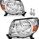 Headlights Assembly Compatible with 2005-2011 Toyota Tacoma Headlamp Replacement Chrome Housing Amber Reflector Driver & Passenger Side (Polished Chrome | With High & Low Beam Bulbs)