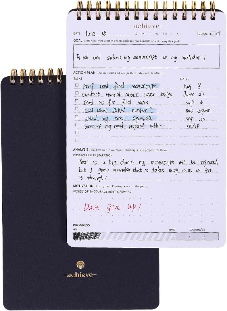 Goal Planning Notepad - A5 Goal Setting Journal For Project Action Plan,Task Management, Personal Development & Track Goals. Productivity Notepad For Daily Work & School - 54 Sheets (Goal Planner-Black-A5)