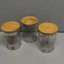 Blushtier 3 Pcs Christmas Glass Storage Jars with Airtight Bamboo Lid 3 Style 18.6 oz Xmas Clear Decorative Canisters Set for Winter Home Kitchen Countertop Christmas Party Supply (Candy Cane Design)