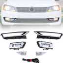Fog Light Kit 7 PCS Set Fit for Volkswagen Passat 2012 2013 2014 2015 561941700B 561941699B Left Driver＆Right Passenger Side Front Bumper Driving Fog Lamp Bezel w/Chrome Trim＆Wiring Harness
