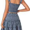 LYANER Women's 2 Piece Outfits Summer Flora Print Smocked Cami Crop Top and Mini Skirt Set for Vacation