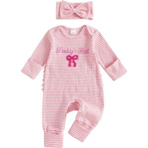 Baby Girl Winter Clothes Newborn Preemie Going Coming Home Outfit Ruffle Mitten Sweater Romper Cute Knit Jumpsuit (3-6 Months, Daddys Girk Bow Pink)