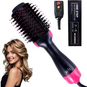 4-in-1 Hair Dryer Brush - Ionic Ceramic Titanium Brush Blow Dryer Hot Air Styler for Frizz-Free Blowouts, Salon Volumizer & Straightener with ALCI Safety Plug, 3 Heat Settings Hot Air Styler