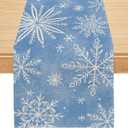 Siilues Christmas Table Runner, Blue Christmas Decorations Snowflake Christmas Runner for Table Seasonal Winter Decor Holiday Home Party Dining Table Decorations, 13x120 Inch