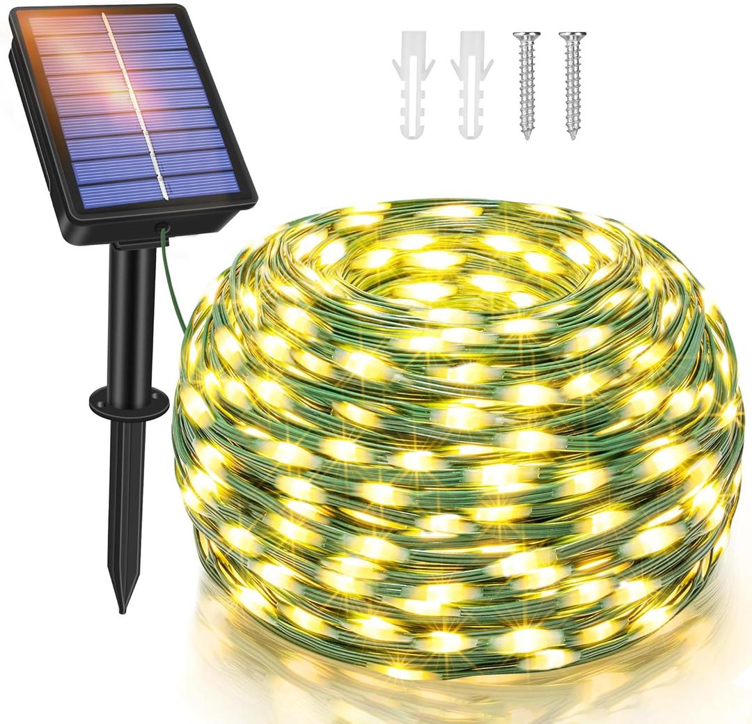 Ollny Solar Christmas Lights Outdoor, 40FT 120LED Solar Fairy Lights, 8 Modes IP67 Waterproof Outdoor Light for Outside Yard Garden Patio Camping Wedding(Warm White)