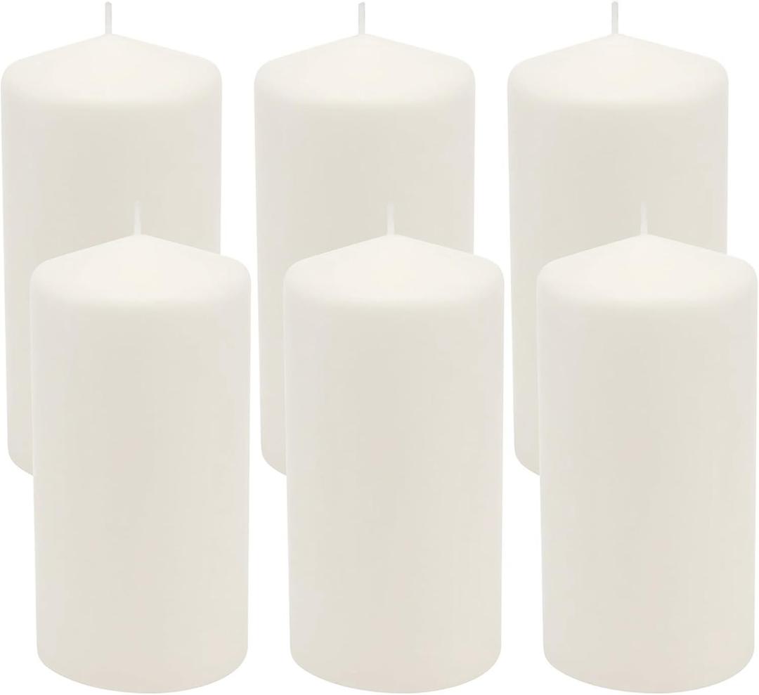 Stonebriar Unscented White Tall Pillar Candles, 65 Hour Burning Candle Pillars, Perfect for Decor, Weddings, Emergencies 3" X 6", 6 count Stonebriar Unscented White Tall Pillar Candles, 65 Hour Burning Candle Pillars, Perfect for Decor, Weddings, Emergencies 3" X 6", 6 count