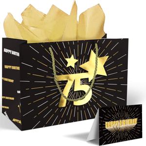 Pandecor 13" Large Gift Bag with Card and Tissue Paper for 75th and 80th Birthday Present