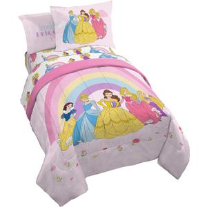 Jay Franco Disney Princess Rainbow 5 Piece Twin Bed Set - Includes Comforter & Sheet Set - Bedding Features Aurora, Belle, & Cinderella - Super Soft Fade Resistant Microfiber