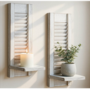 Farmhouse Candle Sconces Set of 2, Distressed White Wood Shutter Wall Candle Holder, Hanging Wall Decor for Living Room Bedroom Bathroom, 15.7" H