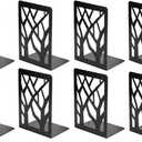 MaxGear Book Ends Tree Design Modern Bookends for Shelves, Non-Skid Bookend, Heavy Duty Metal Book Stopper for Books/CDs, Decorative Book Shelf for Home, 7 x 4.7 x 3.5, Black (4 Pair/8 Pieces, Large)