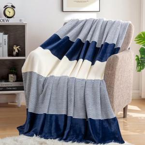 Homelike Moment Fleece Throw Blanket for Couch, Blue Soft Fluffy Blankets Throws, Fuzzy Cozy Plush Flannel Blanket for Sofa, Comfy Warm Lightweight Bed Blanket Striped (Navy Blue, 50x60IN)