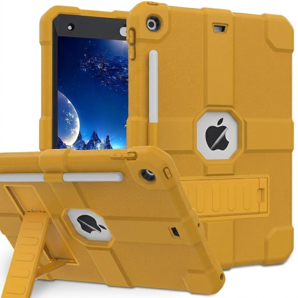 Stweap Case for iPad 9th/8th/7th Generation 2021/2020/2019(10.2 inch), Heavy Duty Shockproof Rugged Protective 10.2" Cover with Built-in Stand for iPad 9 8 7 Gen(Blue+Golden)