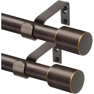 TONIAL Curtain Rods 2 pack, Telescoping Splicing 3/4 Drapery Rod 32 to 58 Inch(2.6 to 4.8 ft), Decorative Single Curtain Rods for Windows with Modern Cap Finial, Bronze