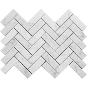 White Carrara Marble Mosaic Tile, Marble Tile 1x3 Herringbone Polished for Kitchen Backsplash Bathroom Wall & Floor Tile 5 Sheets/Box