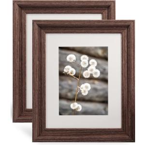 GraduationMall 8x10 Wooden Picture Frames,Display Photos 5x7 with Mat or 8x10 Without Mat,Real Glass,Wall or Tabletop Display,Rustic Brown Set of 2