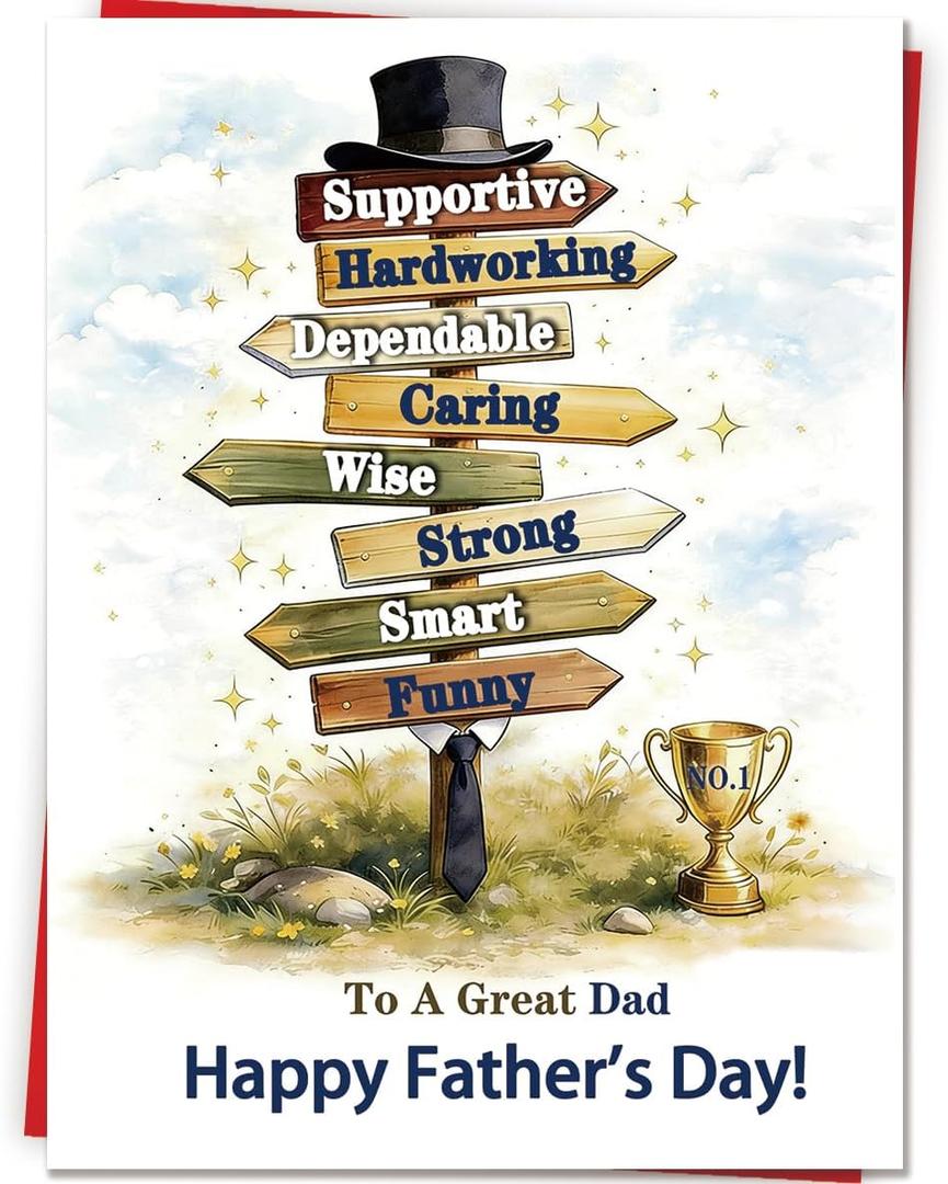 3 x Fathers Day Card Gift for Dad from Daughter Son Kids, Meaningful Direction Sign Design with Emotional Message, Double-Sided Premium Card for Father's Day Family Celebration & Love