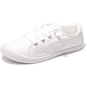 Women's Slip On Canvas Sneaker Low Top Casual Walking Shoes Classic Comfort Flat Fashion Sneakers (8, White)