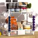 Coffee Mug Holder Bar Organizer - 2 Tier Coffee Cup Holder for Countertop, Multifunction Coffee Station Organizer with 12 Hooks, 2 Coffee Pod Holder, 2 Coffee Spoon Holder, for Kitchen, Office