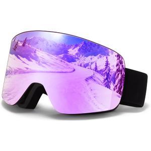 VCOROS Snowboard Ski Goggles Men Women Frameless Anti Fog OTG Snow Goggles Skating Skiing Snowmobile Detachable Lens (Gloss Black Frame Revo Purple)