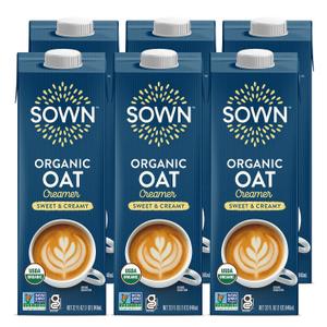 SOWN Organic Oat Creamer Sweet & Creamy - Barista Oat Milk Non Dairy Coffee Creamer - Plant Based, Dairy-Free, Vegan, Gluten-Free, Non-GMO, Shelf Stable - 32oz (Pack of 6) (EXP 05/08/27)