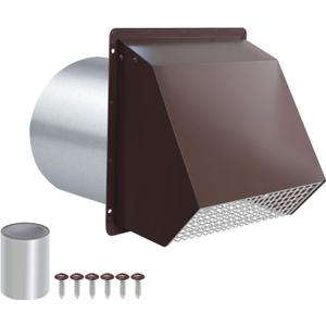4 Inch Dryer Vent Cover Outside Hooded Wall Vent with Screen and Damper, Exhaust Vent Wall Mount Exterior Wall Vents Cover Cap for Dryer Ventilation&Outdoor Air Exhaust,Galvanized Steel,Brown