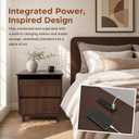 Nightstand with Charging Station, 3 Drawers Fluted Bedside Table, USB Ports Outlets, Mid Century Modern End Table, 1 Small and 2 Large Drawers, Natural Oak 、Walnut Finish (Walnut)