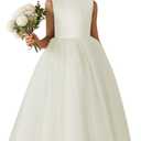 O-Neck Flower Girl Dress Satin Tulle First Communion Dresses Wedding Party Gown Pearls with Bowknot (6)