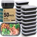 50 Pack Meal Prep Containers Reusable, 24 oz Food Storage Containers with Lids, Sturdy Leakproof & Stackable, Take Out Plastic Bento Lunch Box To Go, BPA Free, Microwave ,Dishwasher & Freezer Safe