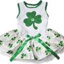 Petitebella Green Clover Puppy Dog Dress (White/Clovers, Large)