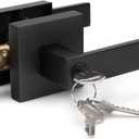 KNOBWELL Exterior Door Handle Heavy Duty Keyed Entry Door Lever Set(Not Keyed Alike) Entrance Handleset, Matte Black Finish, Left or Right Handing Door Handle 2.13 lb One Lever