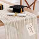 Pureegg 2-Pack Cheesecloth Table Runner, 120'' Easter Spring Boho Table Runner, Decorations for Party, Baby Shower, Wedding and Farmhouse, Fabric Room Decor, White, Ivory
