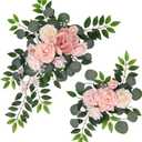 2 Pcs Wedding Arch Decorations, Wedding Arch Flowers Swag | Light Pink Silk Roses, Cream Ivory Blooms, Eucalyptus Greenery Swag, for Wedding Arches, Bridal Showers, and Baby Showers, 65*40cm and 45*30cm