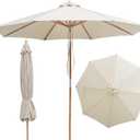 9FT/10FT Bamboo Patio Umbrella, Large Outdoor Umbrella with UPF 50+ Sun Protection, Rope Pulley Lift & Push-Button Tilt, 8-Rib Ventilated Canopy for Garden, Deck, Backyard & Outdoor Dining