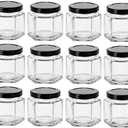 Nakpunar 12 pcs 4 oz Hexagon Glass Jars with Black Lids (4 oz, Black)
