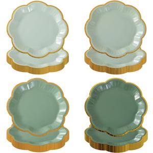48 Pcs Sage Green Paper Plates Disposable Gradient Green Dessert Paper Plate Gold Foil Scalloped Edge Disposable Cake Plates for Birthday Baby Shower Wedding Party(7 Inches)