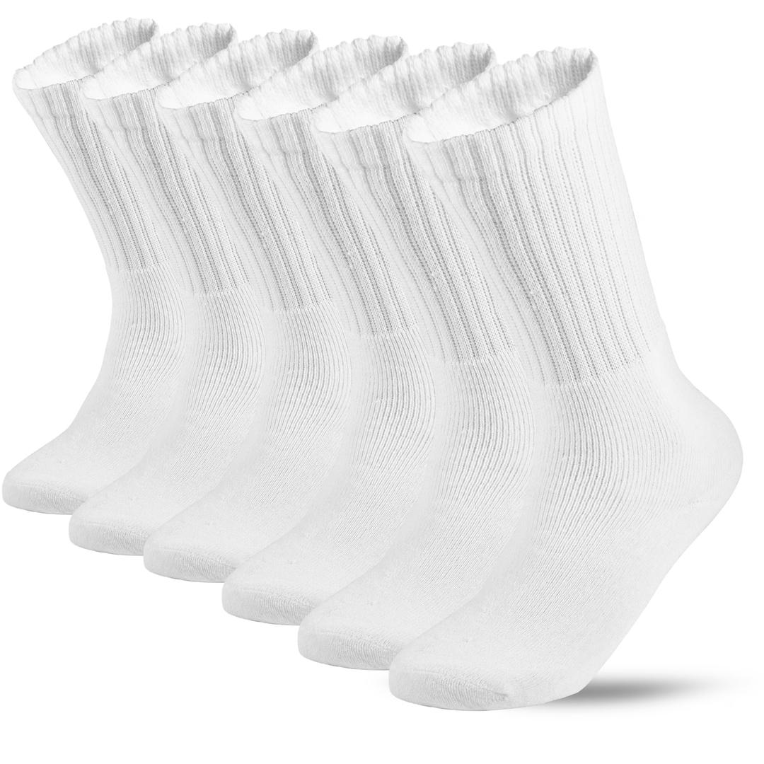 Winterlace 6 Pairs 80% Cotton Crew Socks Men Women, Athletic Casual Moisture Wicking White, Size: Large