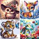 FLAJZ 4 Pack Paint by Numbers Kit for Kids, Animals Paint by Number Kits for Kids Ages 4-8, DIY Color Canvas Painting Animal Acrylic Oil Painting Suitable for Home Decoration 8x8 Inch