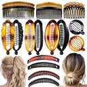 18 Pieces Banana Hair Clips Classic French Hair Comb Set Fishtail Plastic Twist Hair Clip Ponytail Accessories for Women Girls, 9 Styles (black, brown)