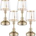 Gisafai 4 Pack 11" Gold Candle Centerpiece Hurricane Candle Holders Gold Fairy Tealight Lamp Candlestick Lamps Minimalist Nordic Glass Votive Holder Set for Wedding Tables Romantic Home Decor
